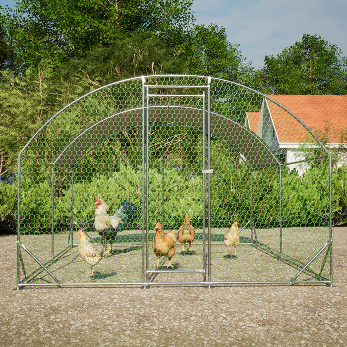 Large Chicken Coop Metal Chicken Run With Waterproof And Anti-Uv Cover, Dome Shaped Walk-In Fence Cage Hen House For Outdoor And Yard Farm Use, 1" Tube Diameter