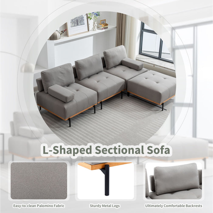 L-Shape Sectional Sofa 3 Seater Couches With A Removable Ottoman, Comfortable For Living Room