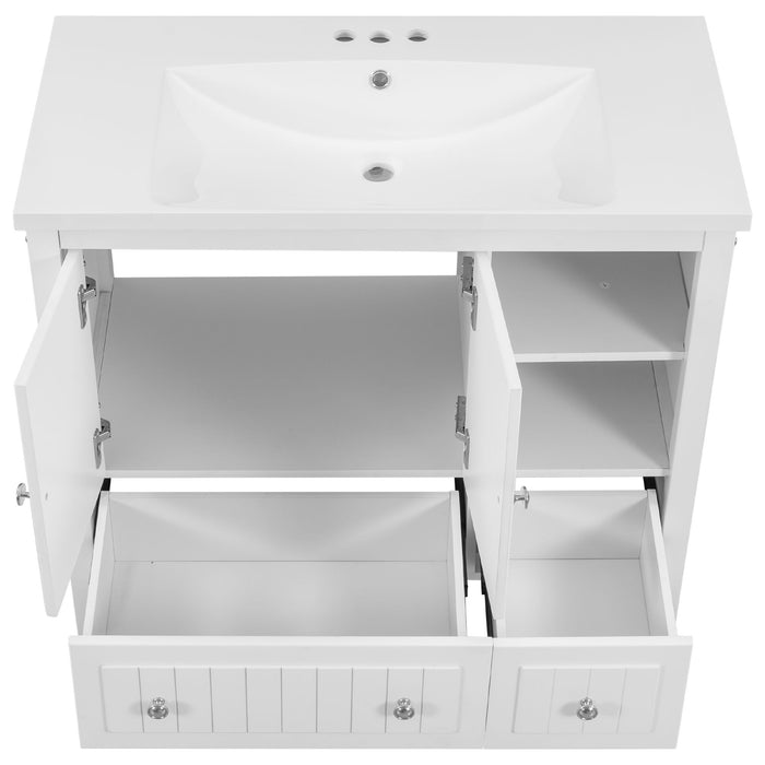 Bathroom Vanity With Ceramic Basin, Bathroom Storage Cabinet With Two Doors And Drawers, Solid Frame, Metal Handles