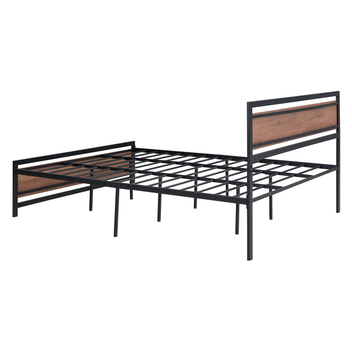 Platform Bed, Metal And Wood Bed Frame With Headboard And Footboard