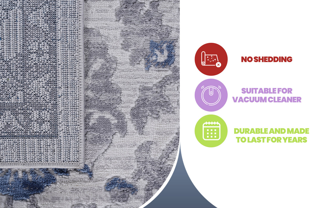 Oriental Non-Shedding Living Room Bedroom Dining Home Office Stylish And Stain Resistant Area Rug - Blue / Silver