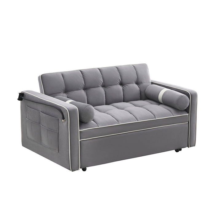 Modern Convertible Sleeper Sofa Couch With Pull Out Bed With Pillows & Side Pockets For Small Space, Living Room