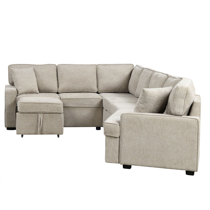 L-Shaped Sofa Sectional Sofa Couch Pull-Out Sofa Bed With Charging Devices And Cup Holders For Living Room