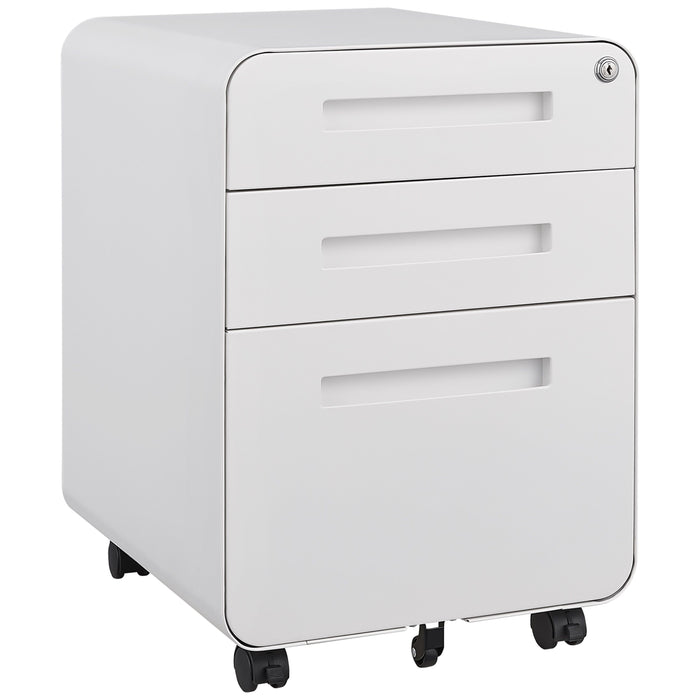 3 Drawer Mobile File Cabinet Under Desk Office, Simple Style Versatile Storage Cabinet For Legal / Letter / A4 Files, 5 Wheel Design Anti-Tilting Cold Rolled Steel Waterproof Moisture-Proof