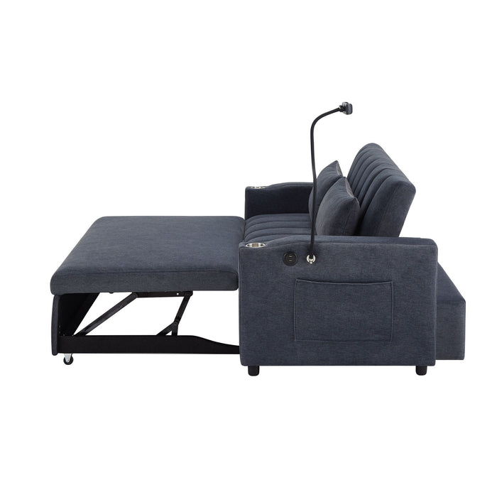 Convertible Sofa Bed Loveseat Sofa With Three USB Ports, Two Side Pockets, Two Cup Holders And 360° swivel Phone Holder For Living Room