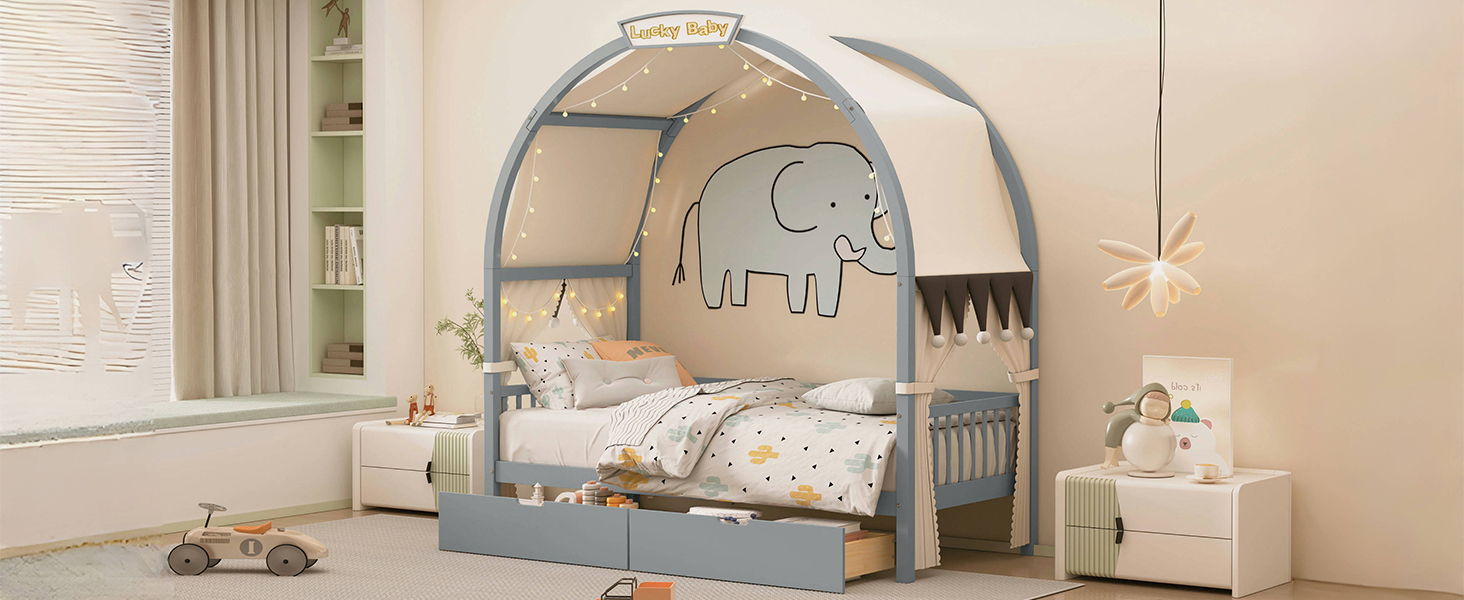 Bed With Arched Roof And 2 Drawers