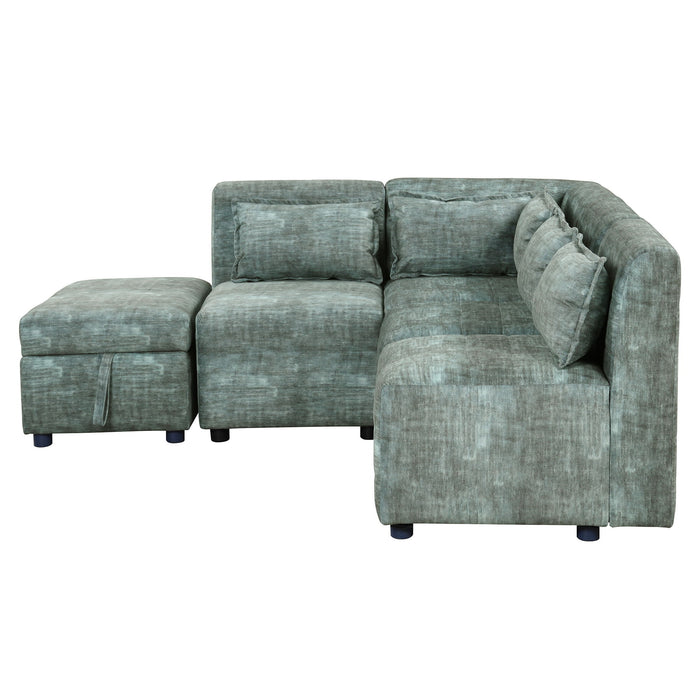 Free-Combined Sectional Sofa 5 Seater Modular Couches With Storage Ottoman, 5 Pillows For Living Room