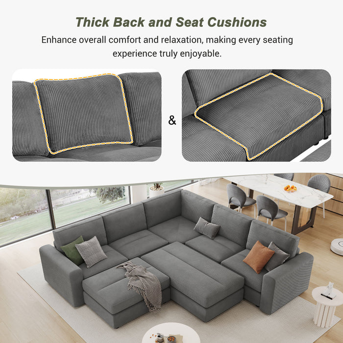 Sectional Couch Sofa Bed Modular Sofa With Two Movable Ottomans For Living Room