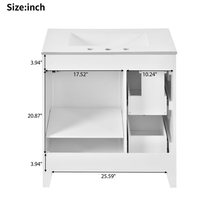 Bathroom Vanity Cabinet With Ceramic Basin, Double-Layer Drawer, Deep Drawer And Adjustable Shelf