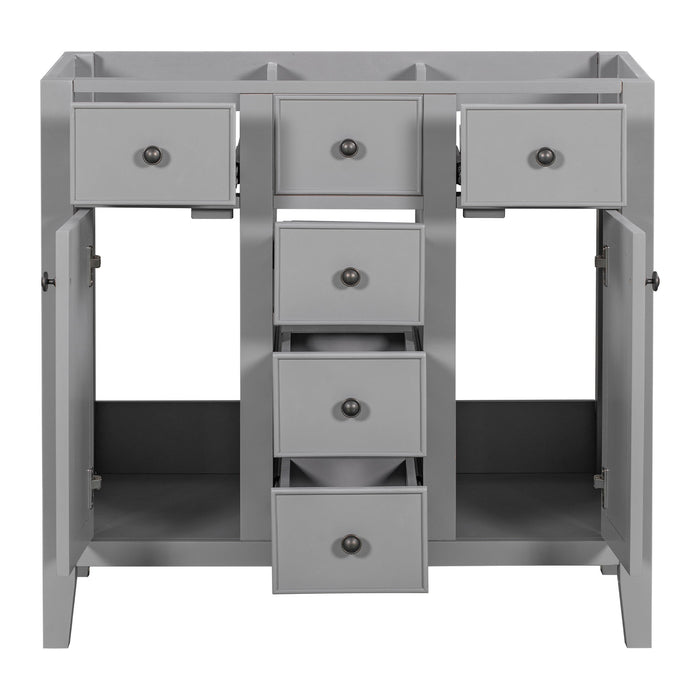 Bathroom Vanity Without Sink, Cabinet Base Only, Two Cabinets And Five Drawers, Solid Wood Frame - Gray