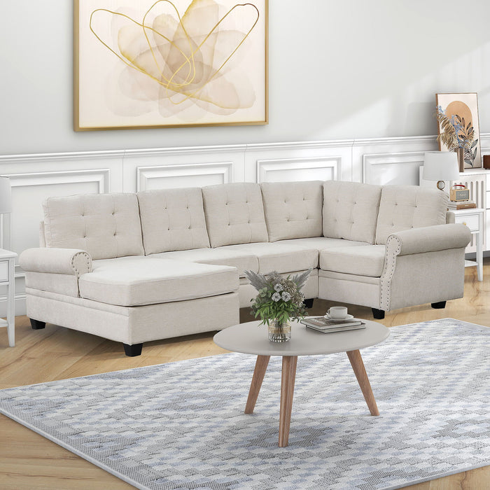 Modern U-Shaped Corner Sectional Sofa Upholstered Linen Sofa Couch For Living Room