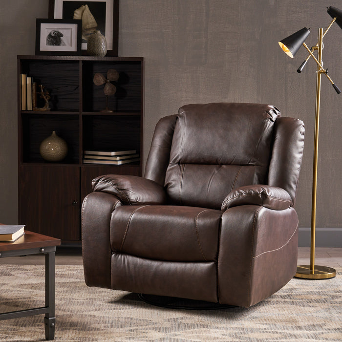 Wide - Faux Leather Manual Swivel Standard Recliner - Dark Brown