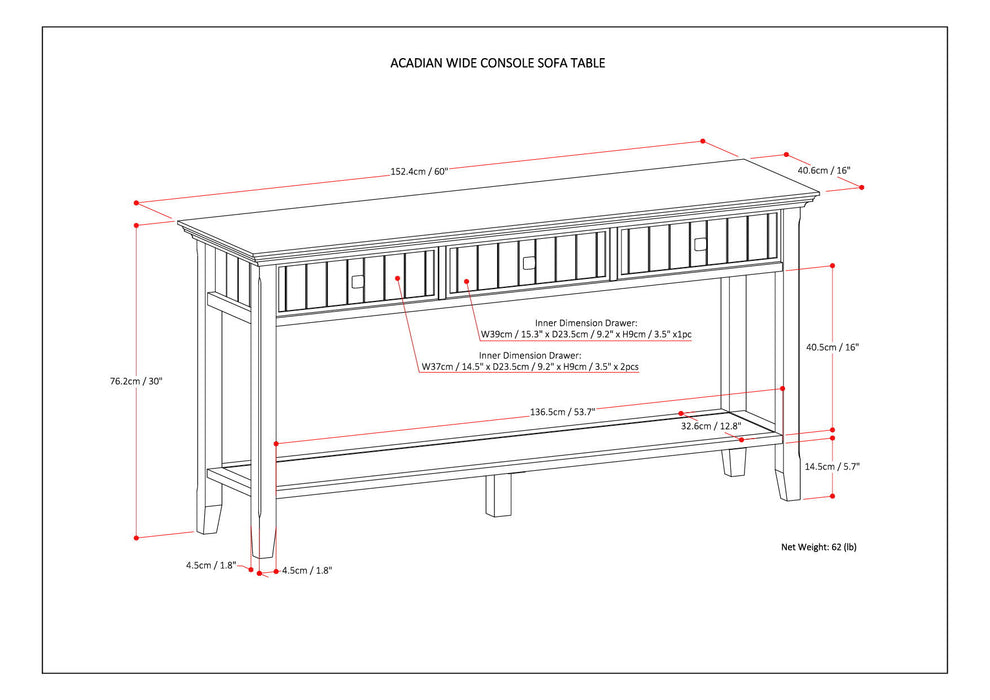 Acadian - Wide Console Sofa Table - Brunette Brown