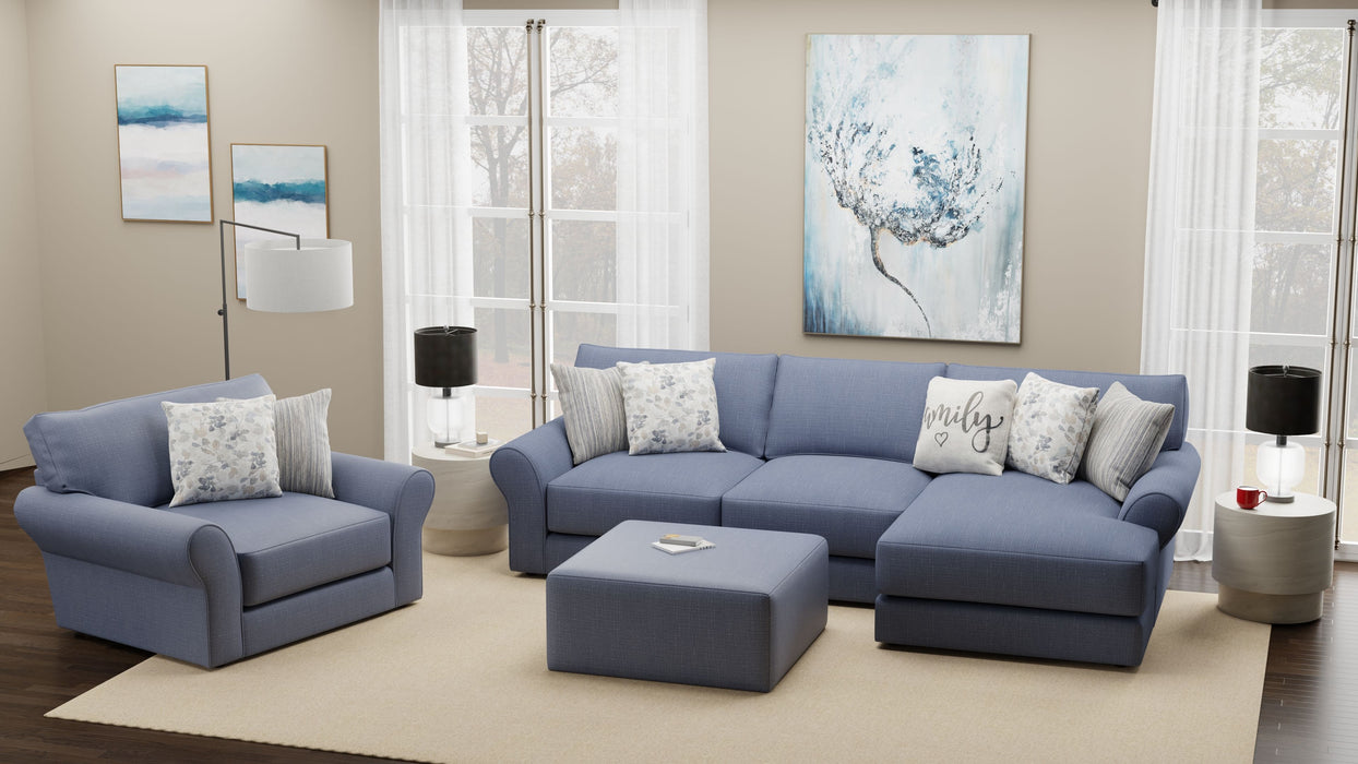 Cape May - Sofa Chaise With Comfort Coil Seating, 41" Cocktail Ottoman And 5 Accent Pillows