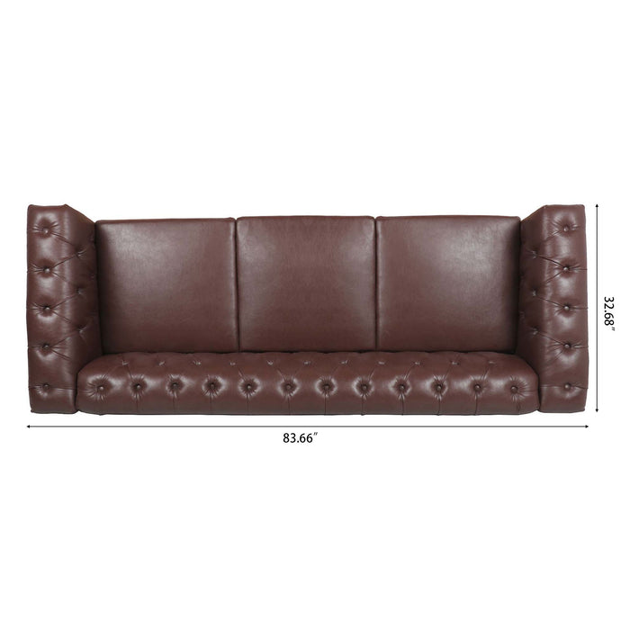 83.66" Width Traditional Square Arm Removable Cushion 3 Seater Sofa - Dark Brown