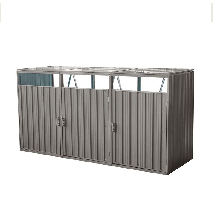 Garbage Bin Shed Stores 2 Trash Cans Metal Outdoor Bin Shed For Garbage Storage, Stainless Galvanized Steel, Bin Shed For Garden Yard Lawn