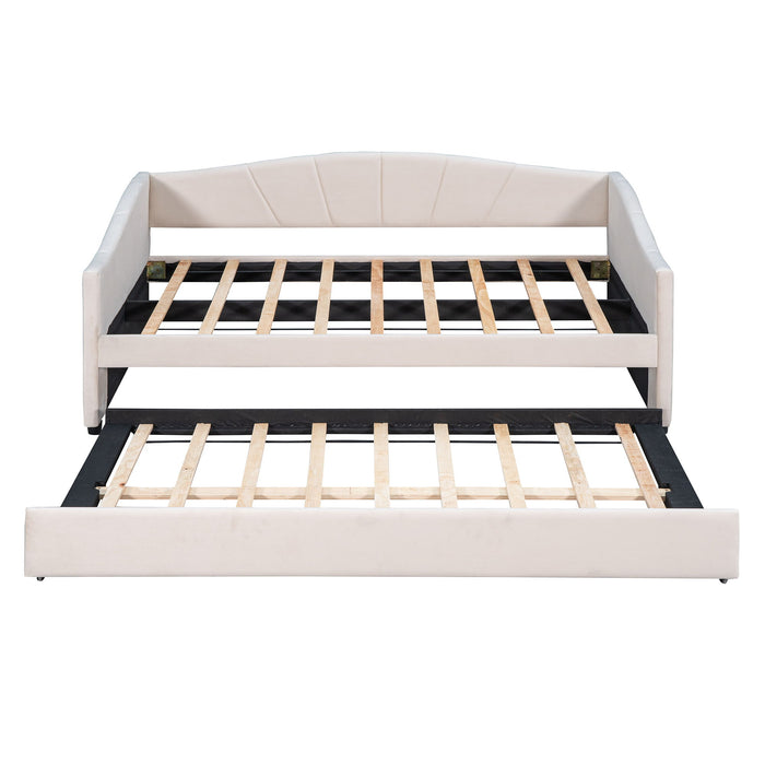 Upholstered Daybed Sofa Bed With Trundle Bed And Wood Slat