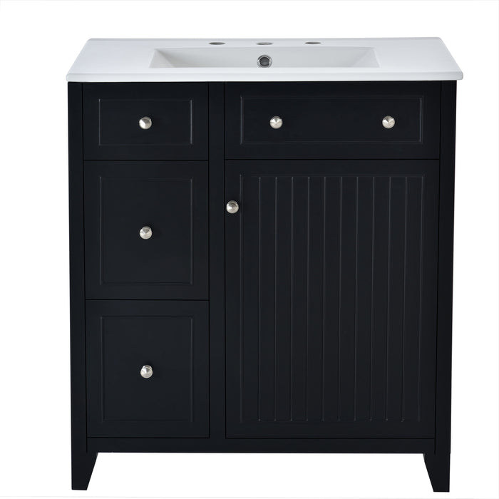 Bathroom Vanity Cabinet With Ceramic Basin, Double-Layer Drawer, Deep Drawer And Adjustable Shelf