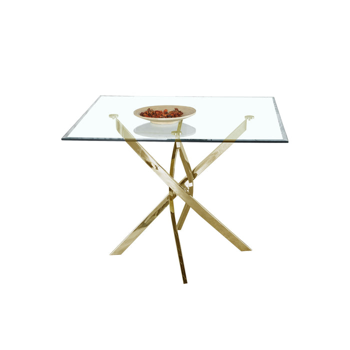 Contemporary Square Clear Dining Tempered Glass Table With Stainless Steel Legs