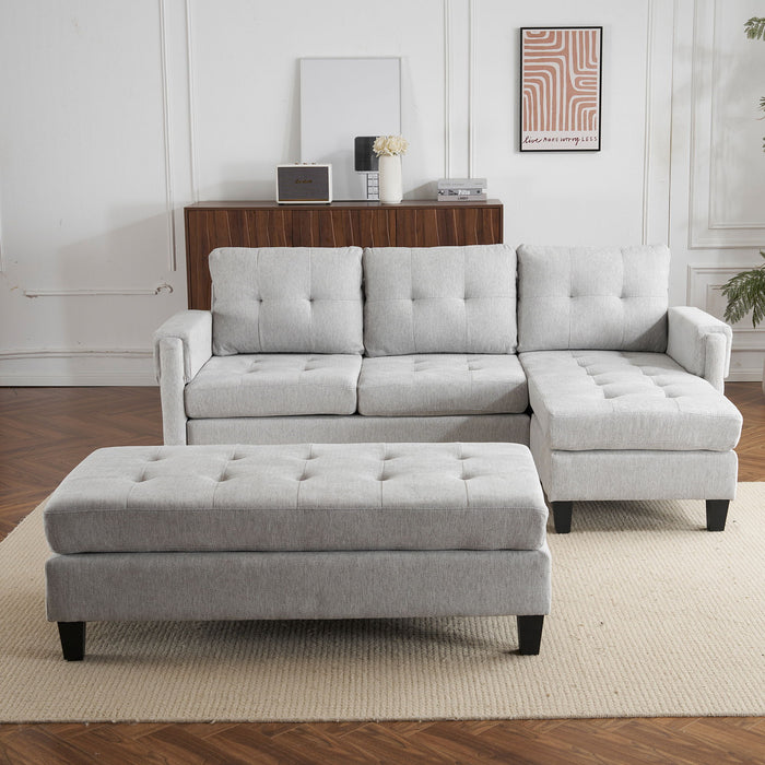 L Shaped Sofa Sectional Couch Sofa Bed With Two USB Ports, A Movable Ottoman And A Reversible Chaise Lounge For Living Room