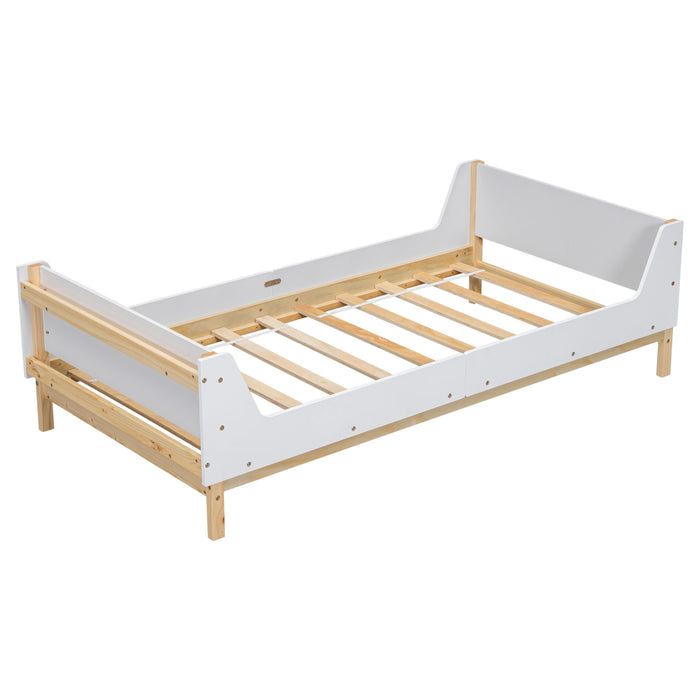 Bed With Headboard, Footboard, Safeguards, Built-In Bed-End Book Storage Rack