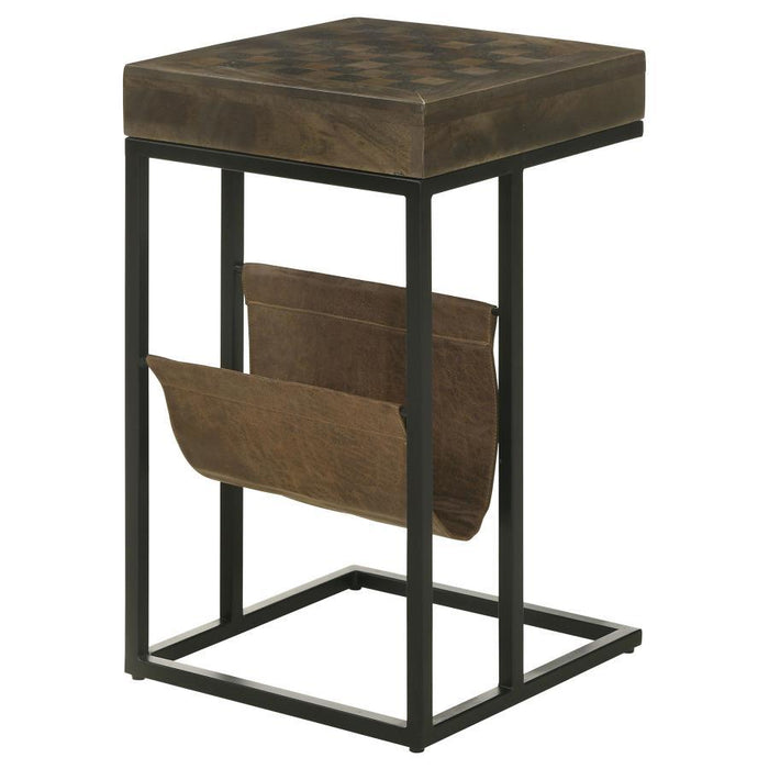 Chessie - 1-Drawer Square Side Table With Leatherette Sling - Tobacco And Black