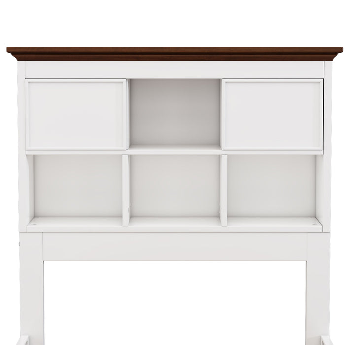 Twin Solid Pine Captain Bookcase Bed With Trundle Bed And 3 Spacious Under Bed Drawers In Casual - White / Walnut