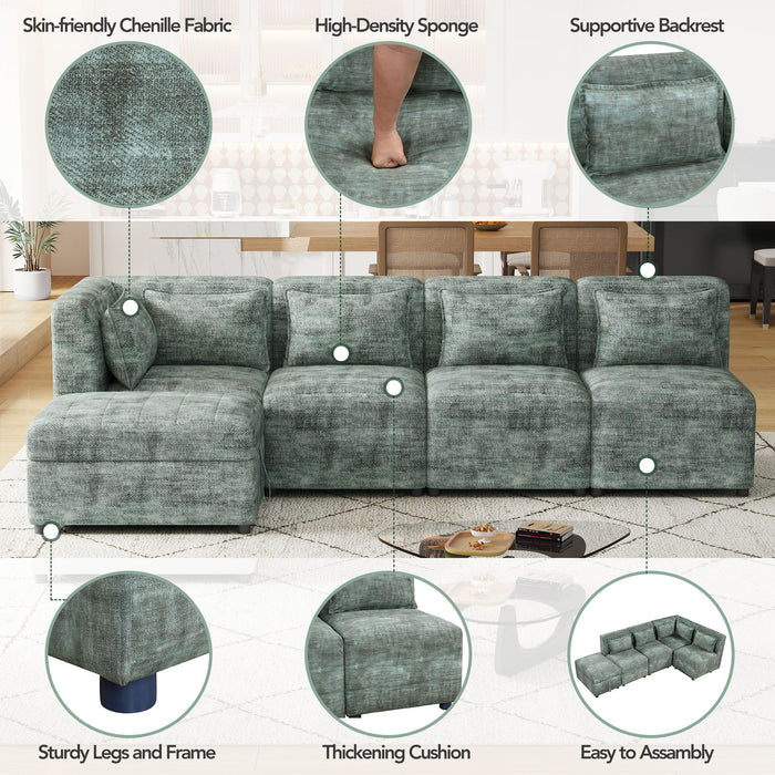 Free-Combined Sectional Sofa 5 Seater Modular Couches With Storage Ottoman, 5 Pillows For Living Room