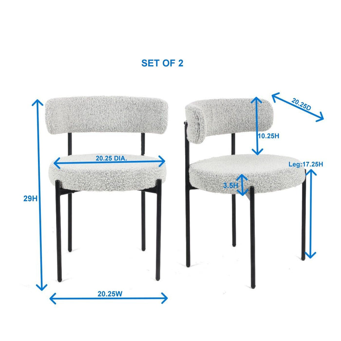 Burbank - Modern Round Boucle Dining Chairs (Set of 2) - Black / White