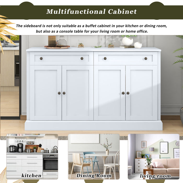 Kitchen Sideboard Storage Buffet Cabinet With 2 Drawers & 4 Doors Adjustable Shelves For Dining Room, Living Room - White