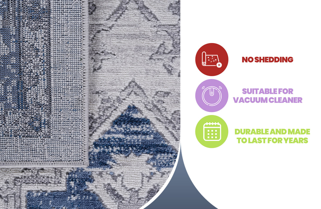 Marfi - 2' x 3' Oriental Non-Shedding Stylish And Stain Resistant Area Rug - Blue / Gray