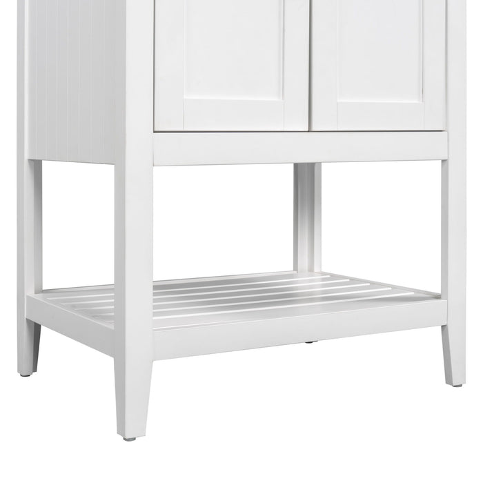 Modern Sleek Bathroom Vanity Elegant Ceramic Sink With Solid Wood Frame Open Style Shelf - White