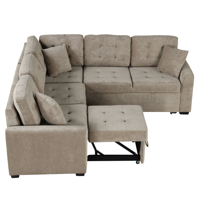 L-Shape Sofa Bed Pull-Out Sleeper Sofa With Wheels, USB Ports, Power Sockets For Living Room