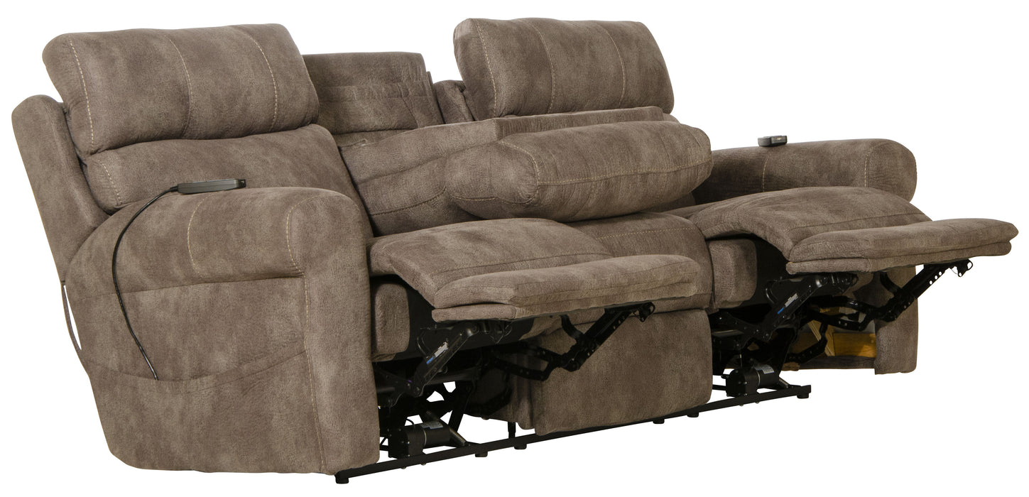 Tranquility - Power Headrest Power Lay Flat Reclining Sofa With DDT / CR3 Heat / Massage / Lumbar - Pewter