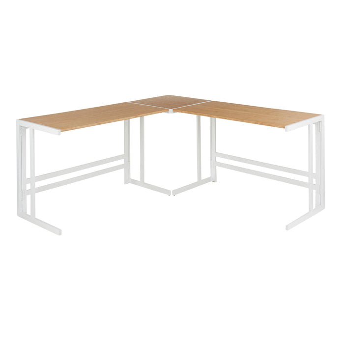 Roman - Industrial L Shaped Desk - White / Natural