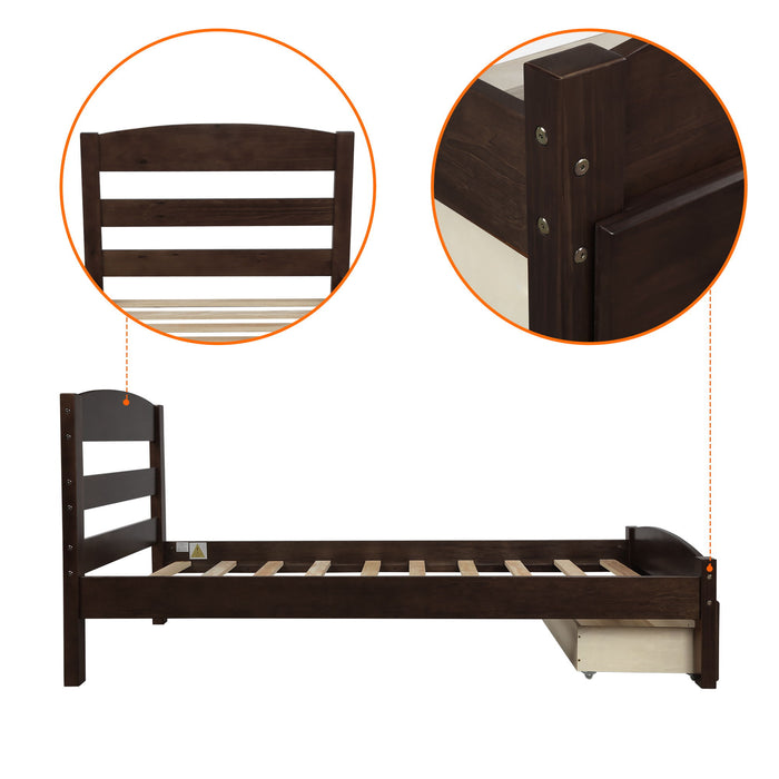 Platform Bed Frame With Storage Drawer And Wood Slat Support No Box Spring Needed