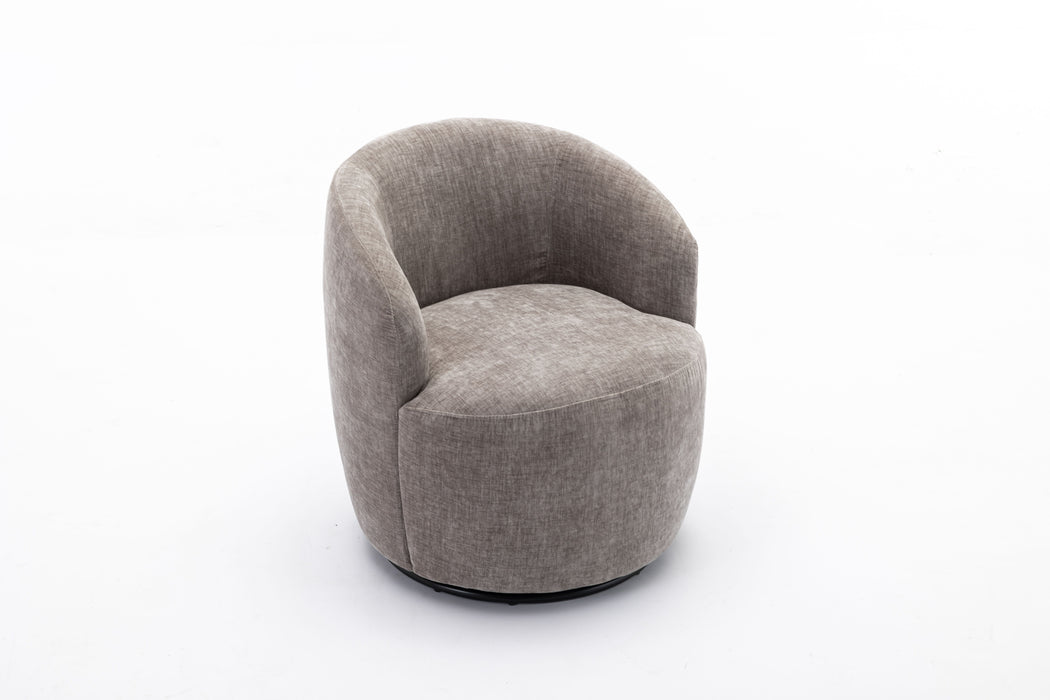 Chenille Fabric Swivel Accent Armchair Barrel Chair With Powder Coating Metal Ring