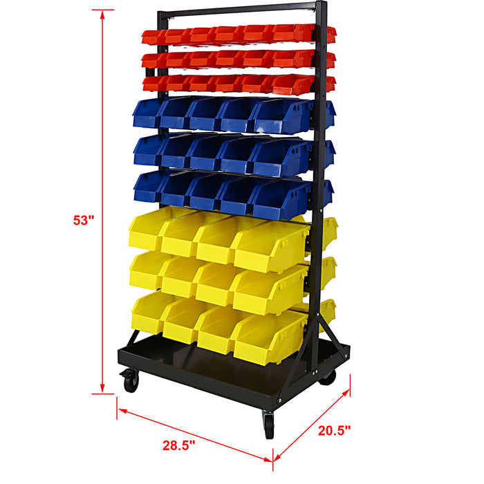 90 Parts Bin Shelving Storage Organizer With Locking Wheels For Shop Garage And Home - Black / Yellow