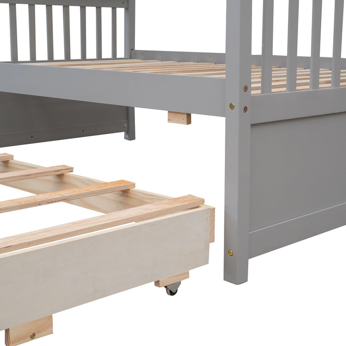 Twin Over Full Bunk Bed With Twin Size Trundle, Separable Bunk Bed With Drawers For Bedroom