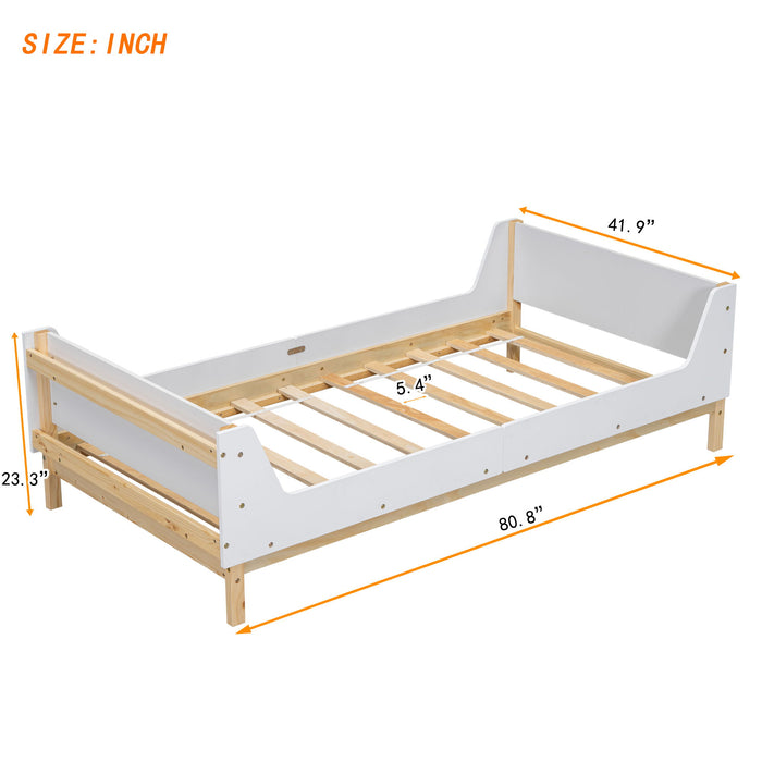 Bed With Headboard, Footboard, Safeguards, Built-In Bed-End Book Storage Rack