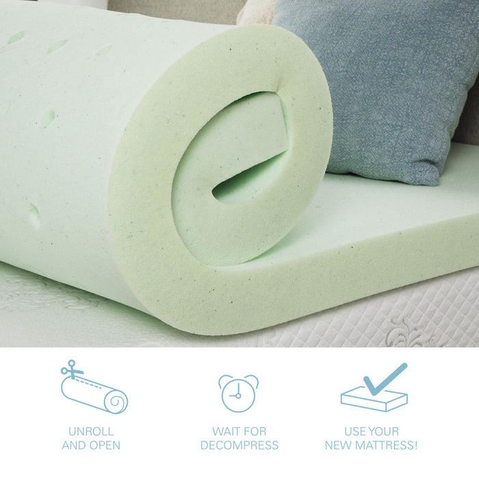 Bridgevine Home - 3" Short Queen Size Cool Gel Memory Foam Mattress Topper - Green