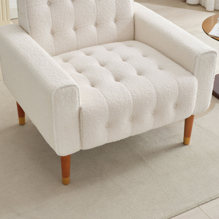 Classic Biscuit Style Accent Chair Comfortable Armrests, Soft Fabric, Elegant Solid Wood Legs With Gold Finish - Beige