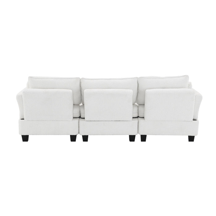 Modern Teddy Velvet Sectional Sofa, Charging Ports On Each Side, L-Shaped Couch With Storage Ottoman, 4 Seat Interior Furniture For Living Room, Apartment (3 Pillows)