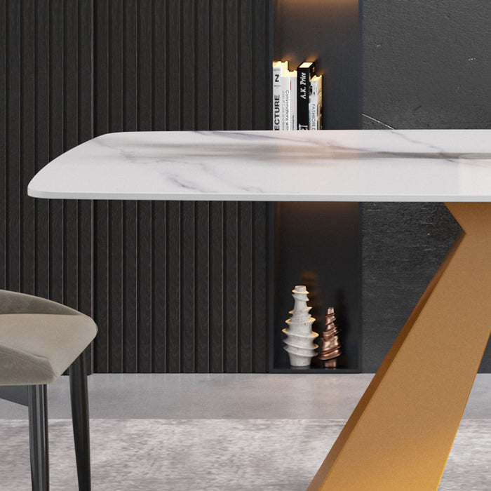 Modern Artificial Stone Curved Metal Leg Dining Table, Can Accommodate 6-8 People - White / Gold