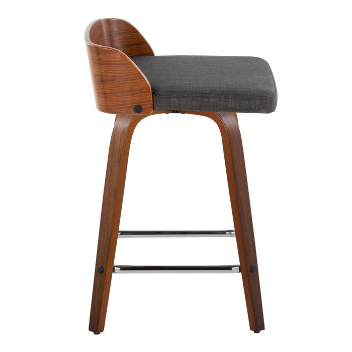 Maya - Mid Century Modern Fixed Height Counter Stool With Swivel With Square Footrest (Set of 2)