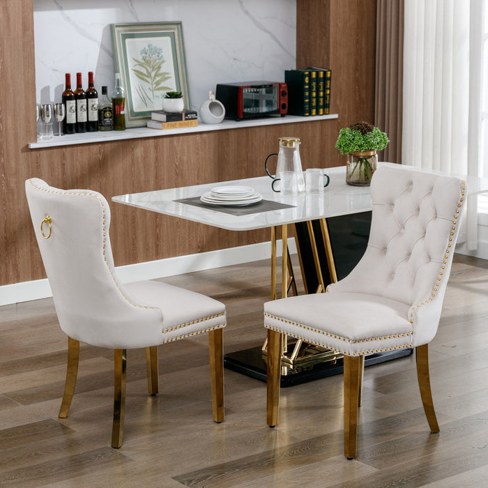 Nikki - Modern, High-End Tufted Solid Wood Contemporary Velvet Upholstered Dining Chair With Golden Stainless Steel Plating Legs, Nailhead Trim (Set of 2)