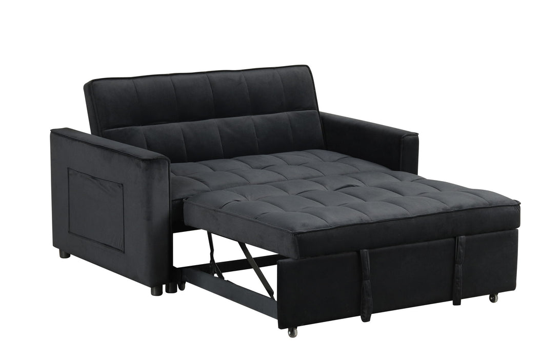 Maeve - 53.5"W Black Velvet Convertible Sleeper Loveseat With Tufting and Side Pocket