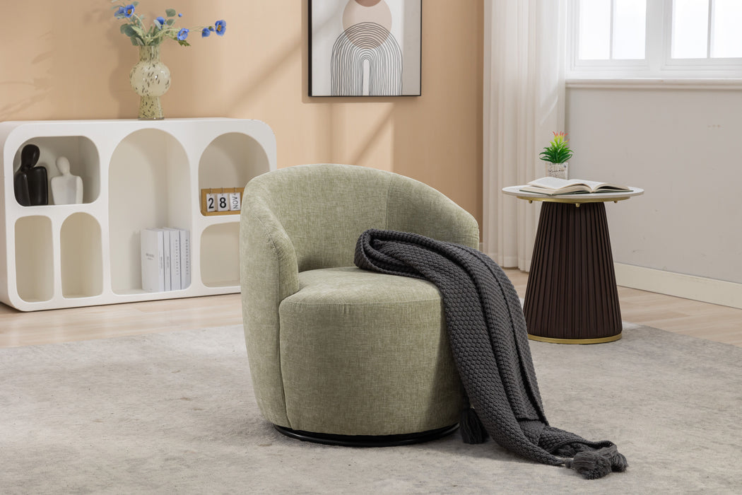 Chenille Fabric Swivel Accent Armchair Barrel Chair With Powder Coating Metal Ring