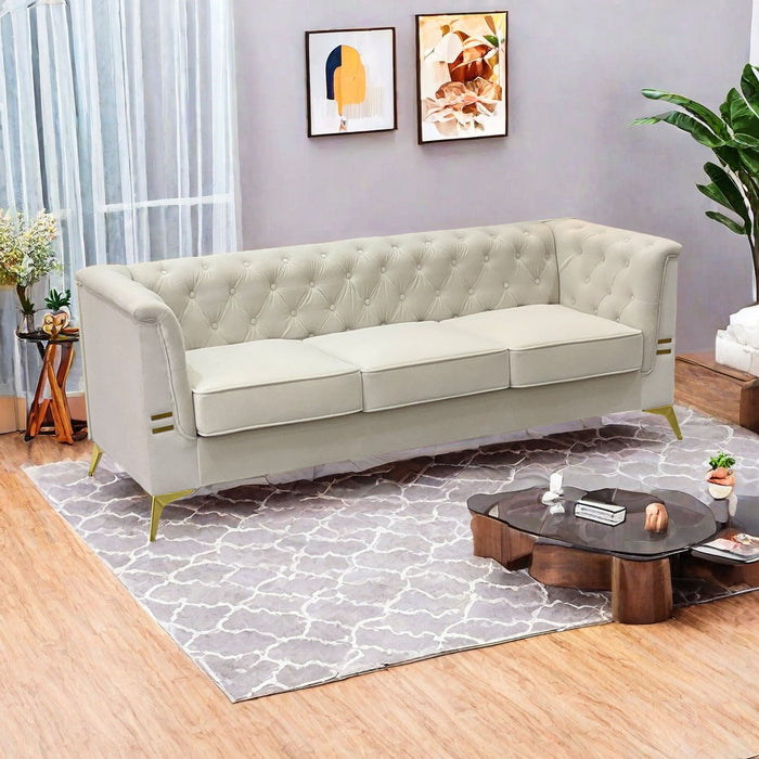 Luxurious Velvet Sofa With Gold Legs, Modern Chesterfield Design, Tufted Upholstery, 3 Seat Couch For Living Room And Office