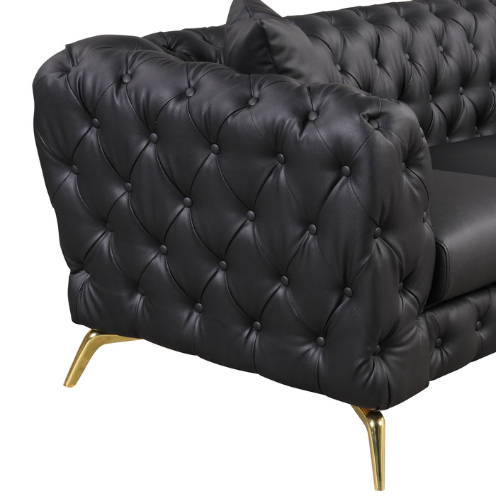 Modern Sofa Couch PU Upholstered Sofa With Sturdy Metal Legs, Button Tufted Back, Single Sofa Chair For Living Room, Apartment, Home Office - Black